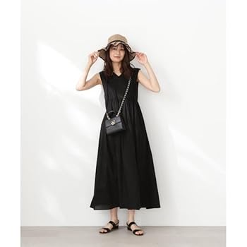 N.NBB コットンボイルVネックボリュームワンピース ブラック M エヌナチュラルビューティーベーシック コットンボイルVネック